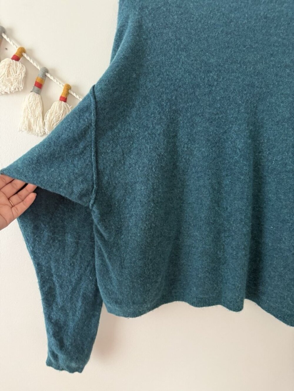 Free People Break Away Rollback Knit Teal Pullover Sweater Cozy Slouchy Wool L - Picture 4 of 10